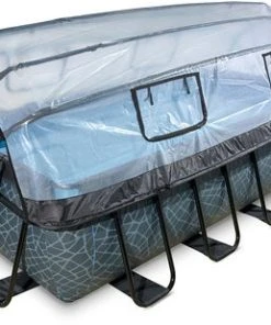 EXIT Stone Basseng 400x200x100cm Med Sanfilterpumpe Og Kuppel, Grå