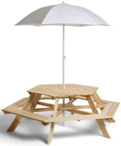 JLY Piknikbord Med Parasoll, Nature